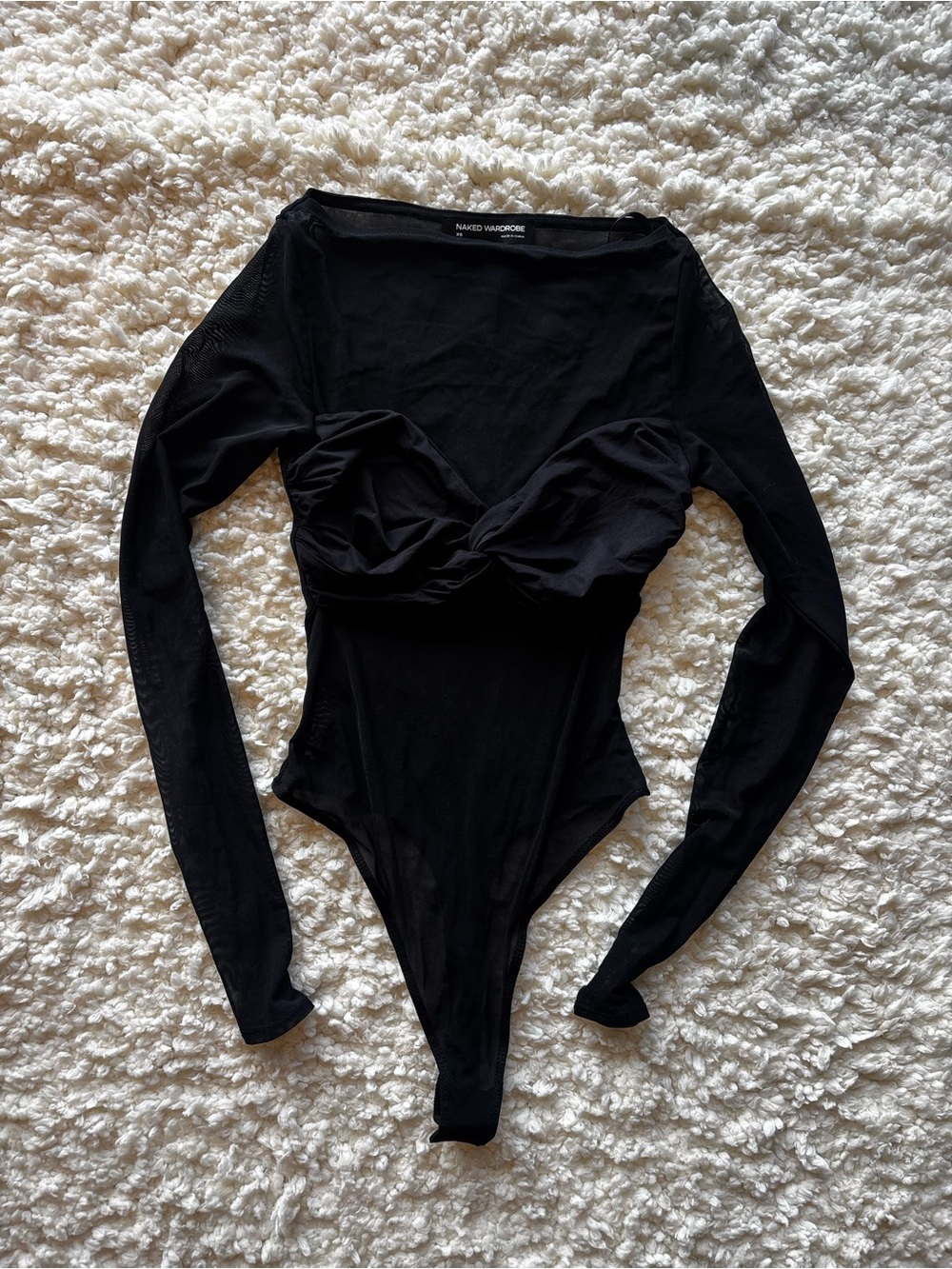 Naked Wolfe Black Long-Sleeve Twist Front Bodysuit